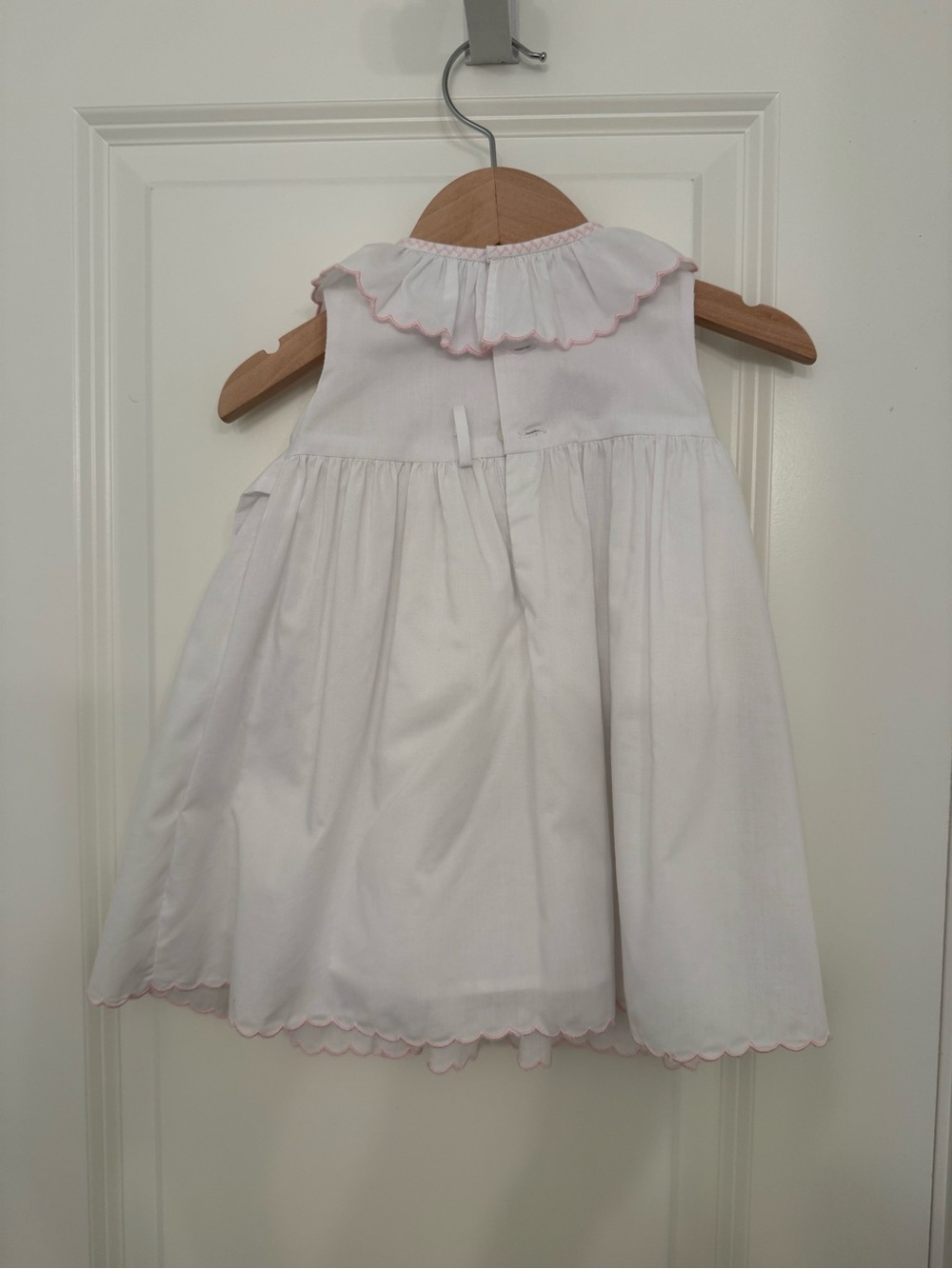 Luli & Me White Dress with Pink Smocking and Scalloped Collar - Picture 2 of 4